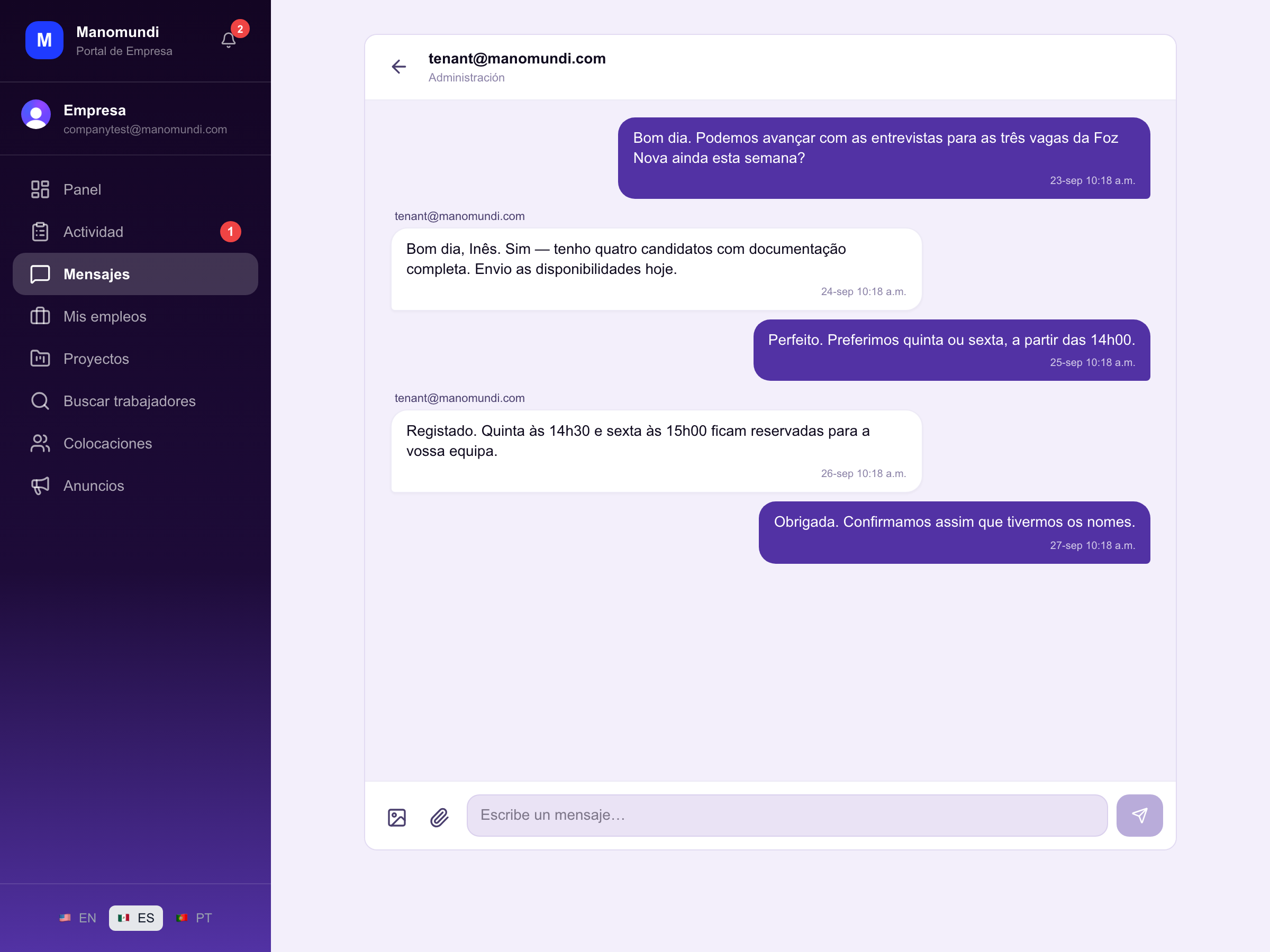 Chat en la plataforma