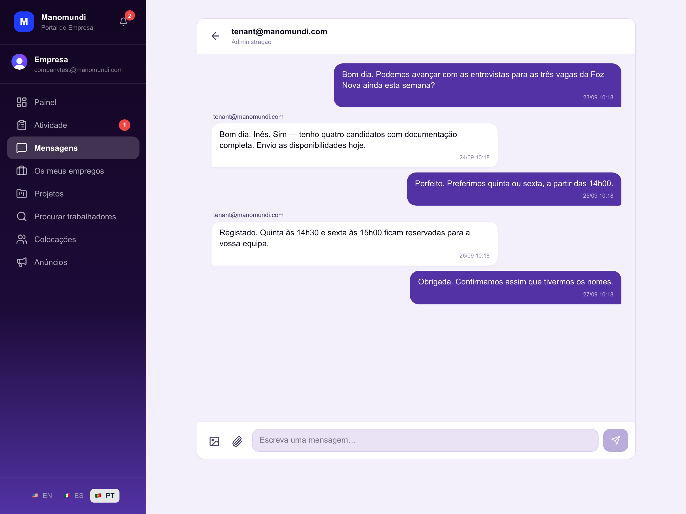 Conversação na plataforma
